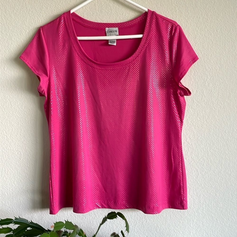 Hot pink Chico’s shinny t-shirt - size 12